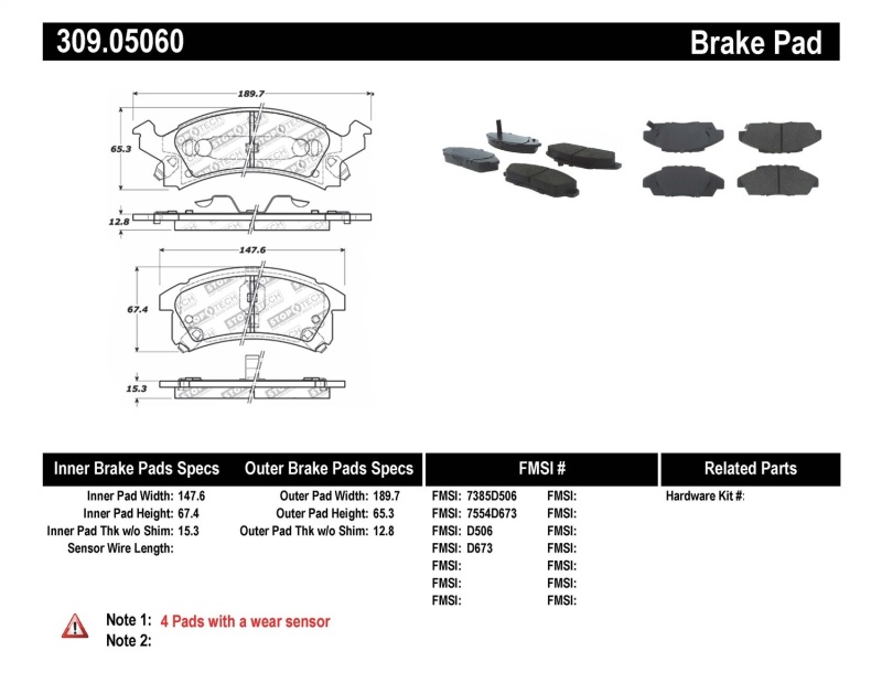 Pontiac Sunfire Brake Pads - Front - Stoptech - Sport - `95-`05