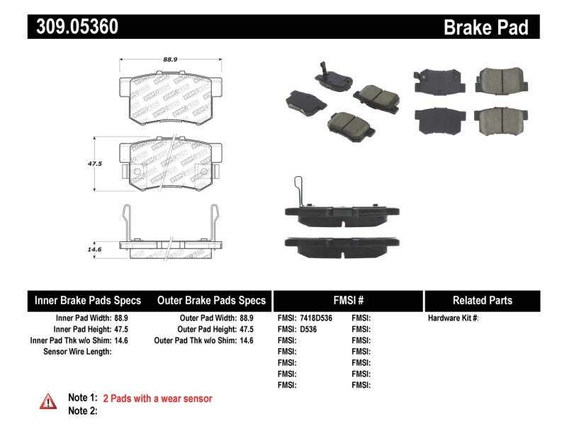 Acura RDX Brake Pads - Rear - Stoptech - Sport - `07-`12