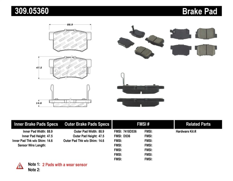 Honda Element Brake Pads - Rear - Stoptech - Sport - `03-`11