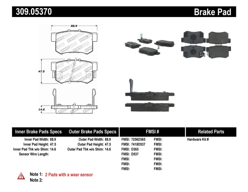 Honda CR-Z Brake Pads - Rear - Stoptech - Sport - `11-`15