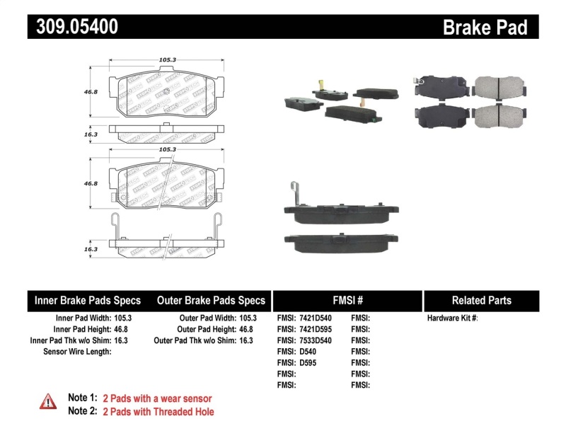 Nissan Maxima Brake Pads - Rear - Stoptech - Sport - `91-`00