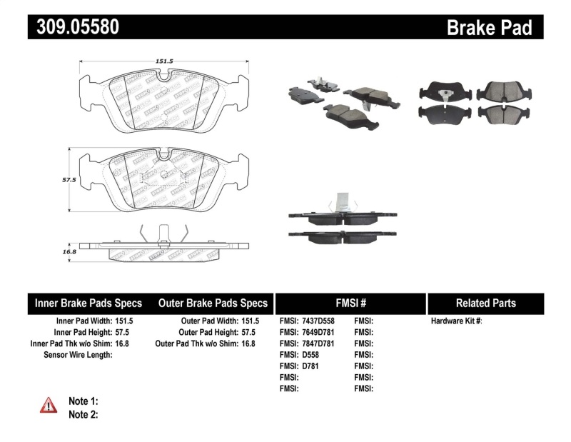 BMW Z4 Brake Pads - Front - Stoptech - Sport - `03-`08
