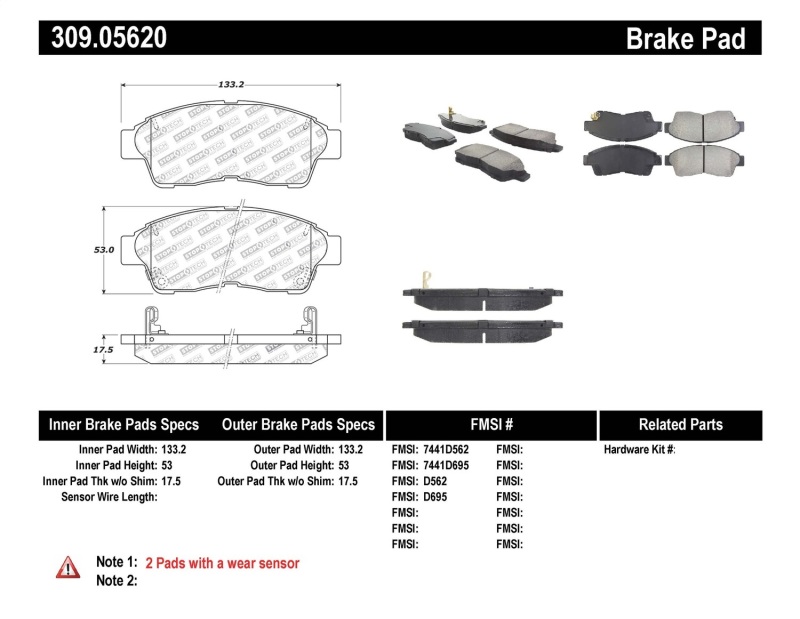 Toyota Camry Brake Pads - Stoptech - Sport - `97-`01