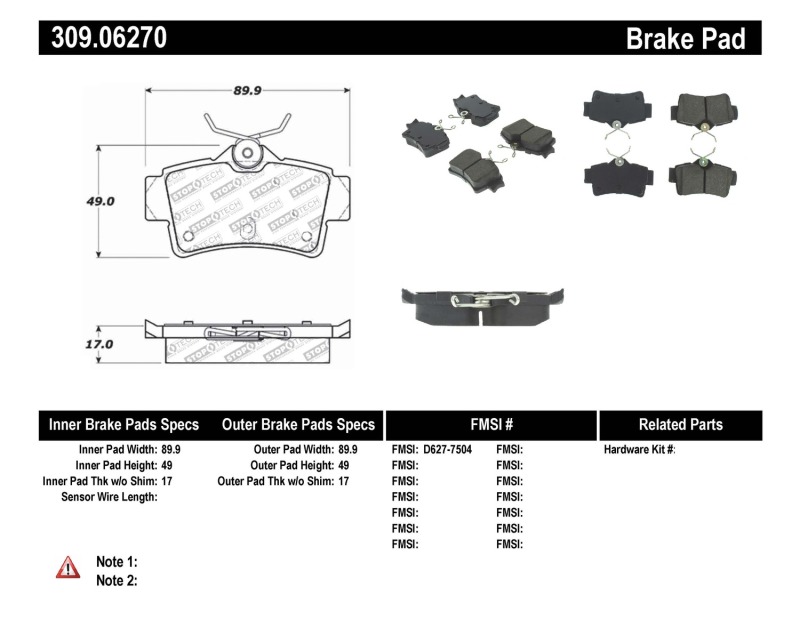 Ford Mustang Brake Pads - Stoptech - Sport - `94-`04