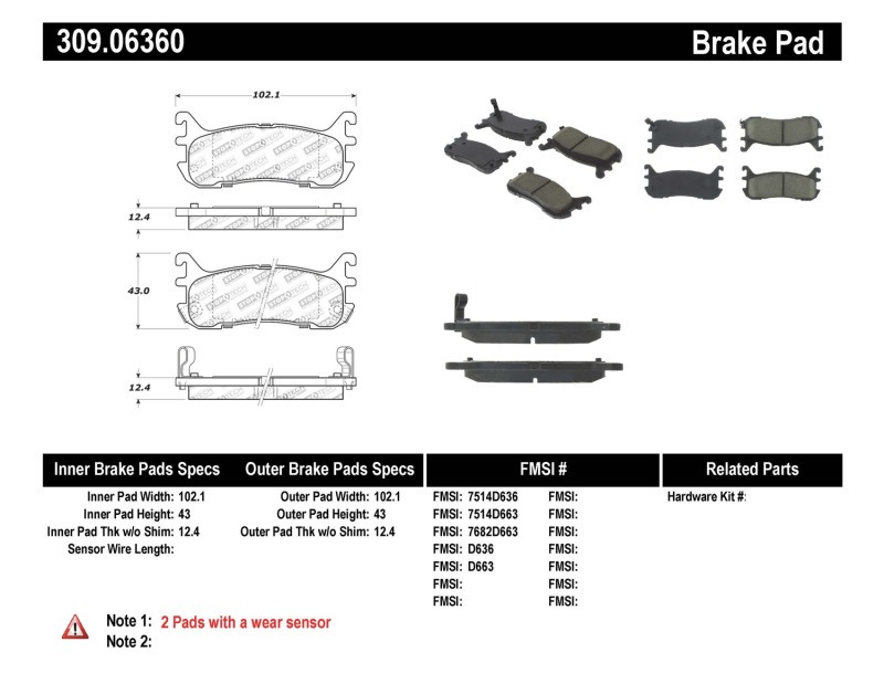 Ford Escort Brake Pads - Rear - Stoptech - Sport - `97-`03
