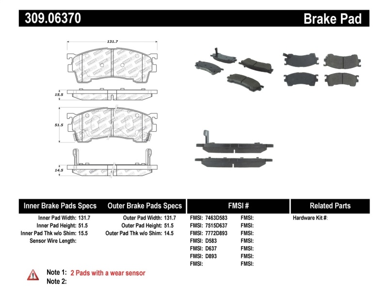 Mazda 626 Brake Pads - Front - Stoptech - Sport - `93-`02