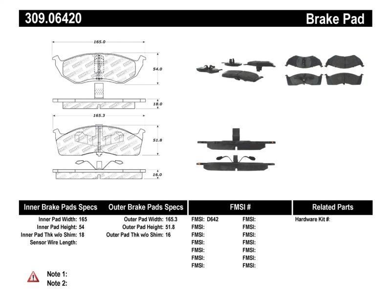 Chrysler Grand Voyager Brake Pads - Stoptech - Performance - 2002