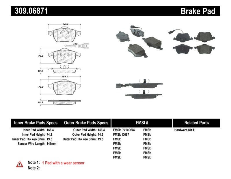 Audi A3 Brake Pads - Performance - Front - Stoptech - Sport - `98-`04