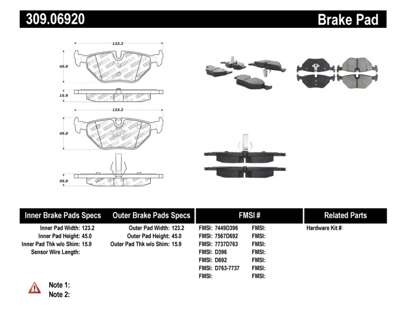 BMW 325i Brake Pads - Rear - Stoptech - Sport - `91-`05