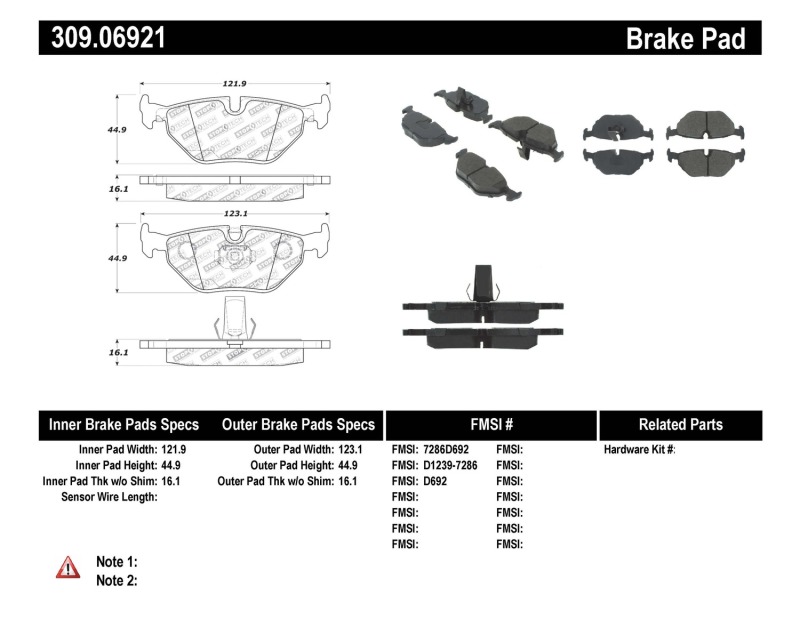 BMW 540i Brake Pads - Stoptech - Sport - `96-`03