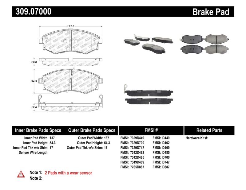 Kia Magentis Brake Pads - Front - Stoptech - Sport - `01-`02
