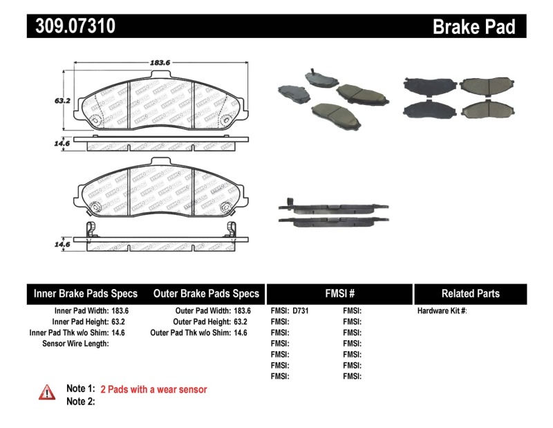 Cadillac XLR Brake Pads - Front - Stoptech - Sport - `04-`09