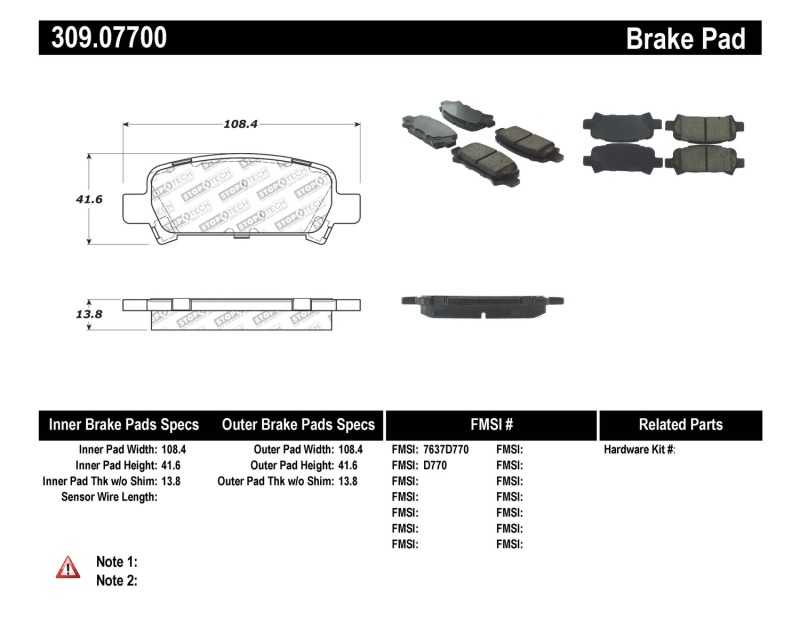 Subaru Forester Brake Pads - Rear - Stoptech - ST Sport - `98-`03