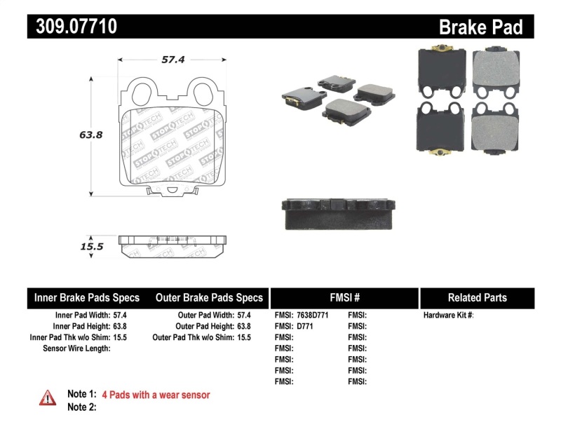 Lexus GS400 Sport Brake Pads - Rear - Stoptech - StopTech Performance - `98-`00
