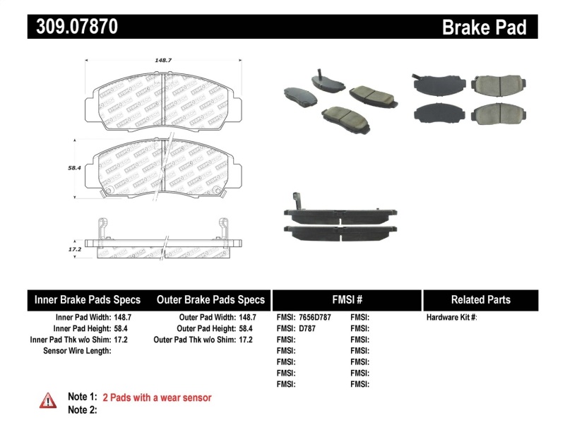 Acura CL Brake Pads - Front - Stoptech - Sport - `01-`03