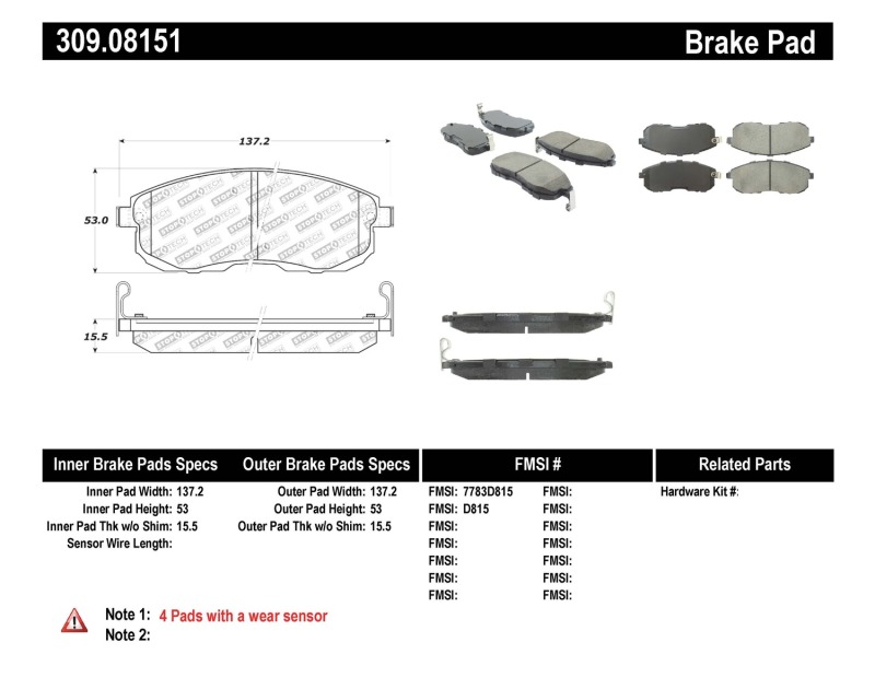 Infiniti I30 Brake Pads - Front - Stoptech - Sport Brake Pads - `02-`04