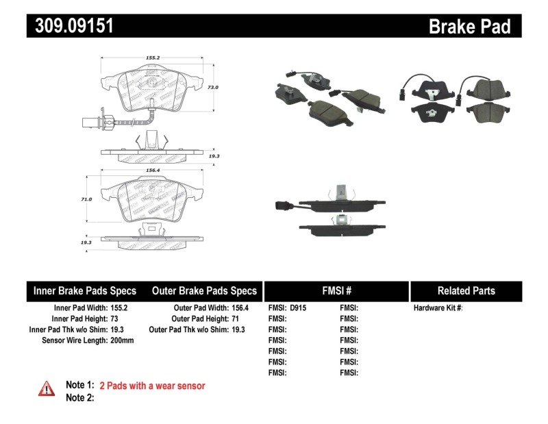 Audi S4 Brake Pads - Front - Stoptech - Sport - `04-`09