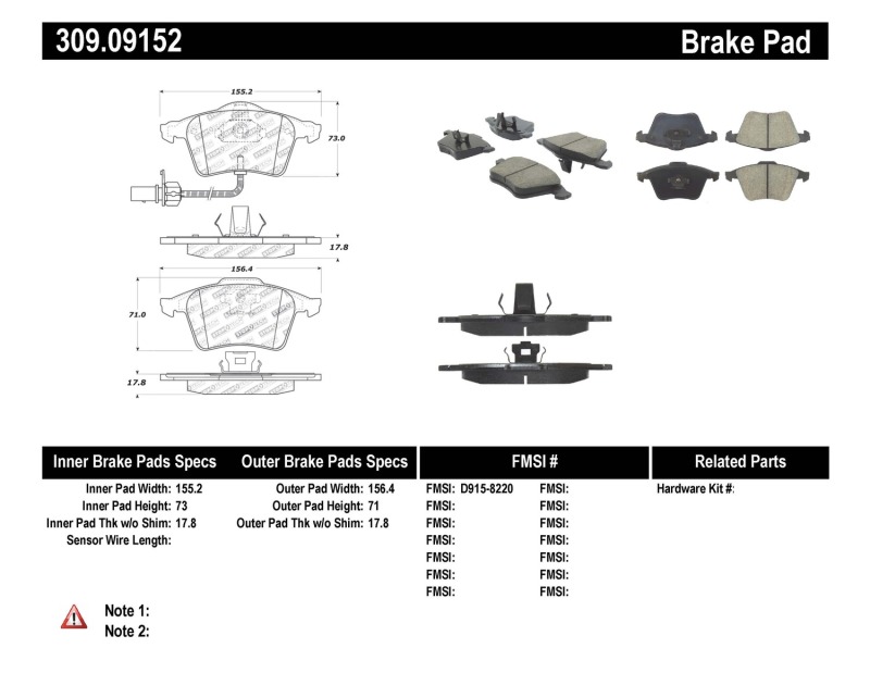 Volvo C70 Brake Pads - Front - Stoptech - Sport - `06-`13