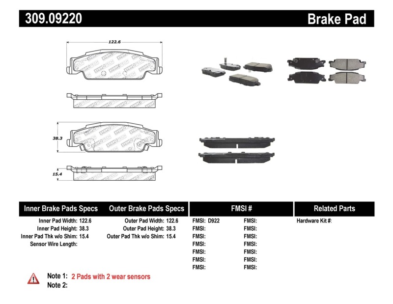 Cadillac STS Brake Pads - Stoptech - Sport - `05-`11