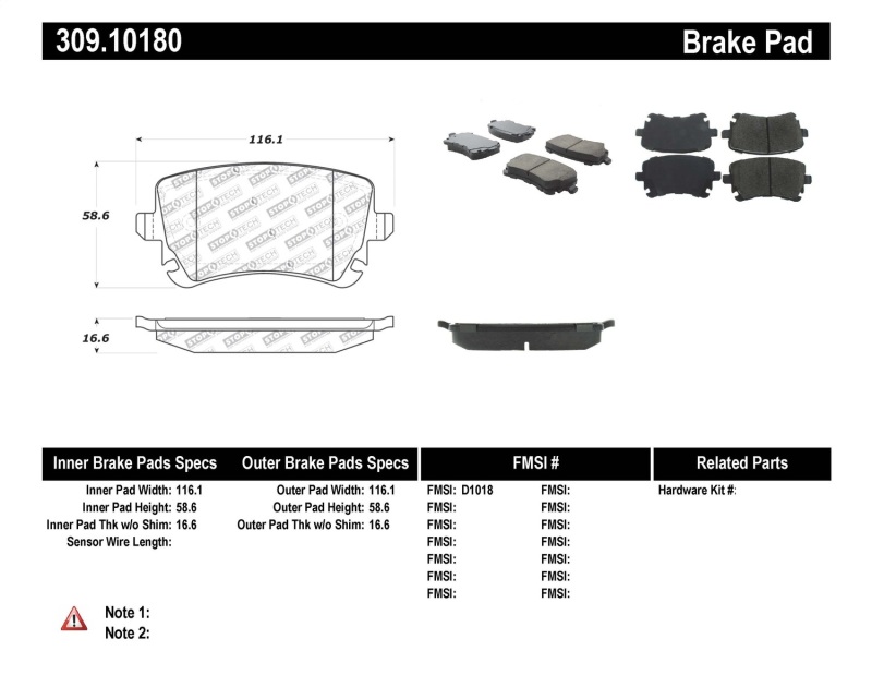 Bentley Continental Brake Pads - Rear - Stoptech - Sport - `91-`12