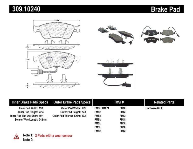 Volkswagen Phaeton Brake Pads - Front - Stoptech - Sport - `04-`06