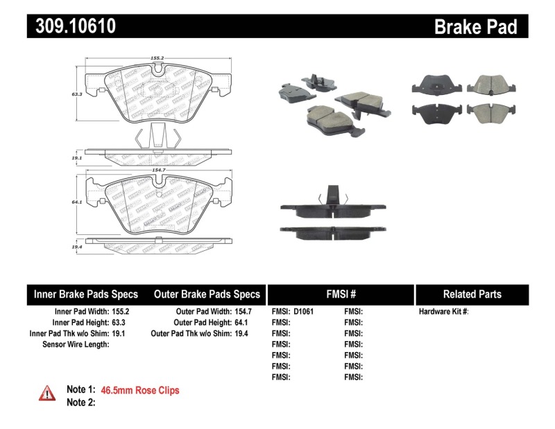 BMW 3 Series Brake Pads - Front - Stoptech - Sport - 2006