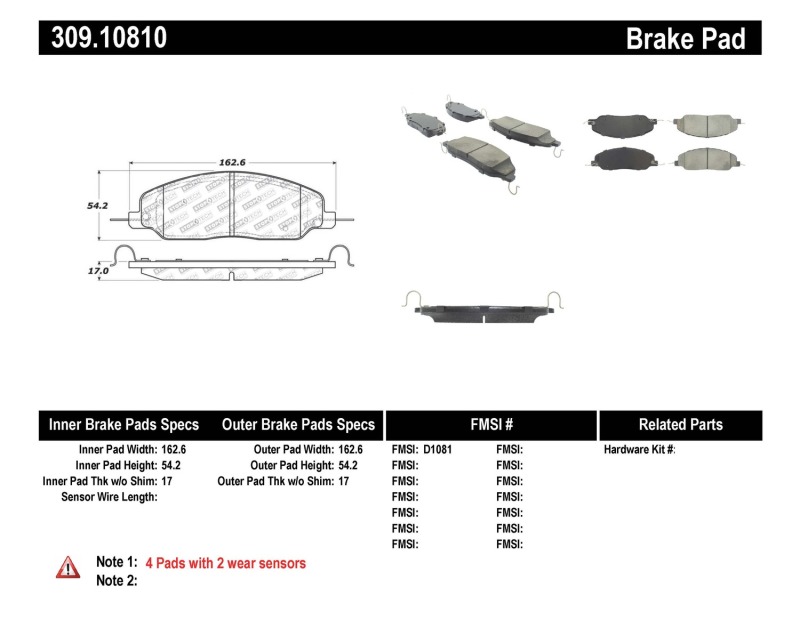Ford Mustang Mach 1 Brake Pads - Front - Stoptech - Sport - `05-`09