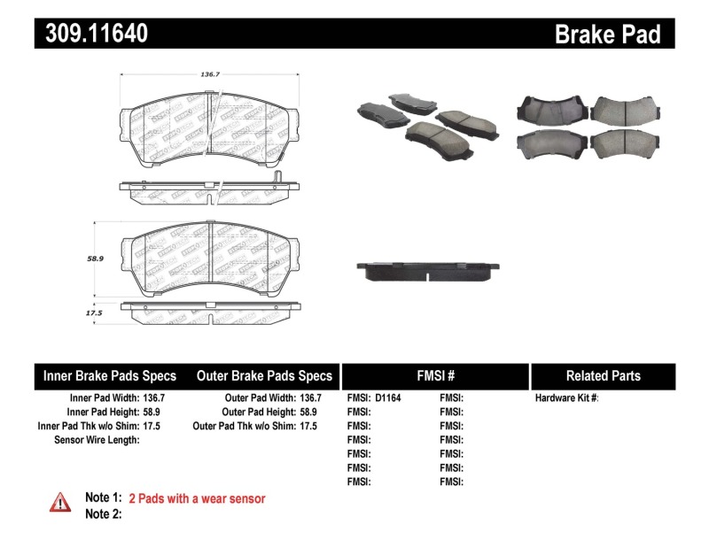 Lincoln MKZ Brake Pads - Front - Stoptech - Sport - `07-`12