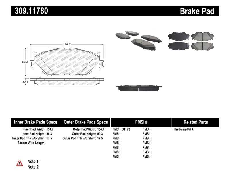 Lexus IS250 Brake Pads - Front - Stoptech - Sport - `06-`15