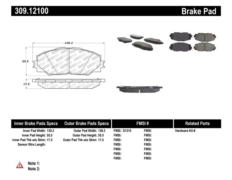 Toyota Corolla Brake Pads - Front - Stoptech - Sport - `09-`19