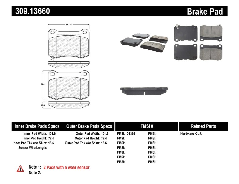 Lexus IS F Brake Pads - Rear - Stoptech - Sport - `08-`14
