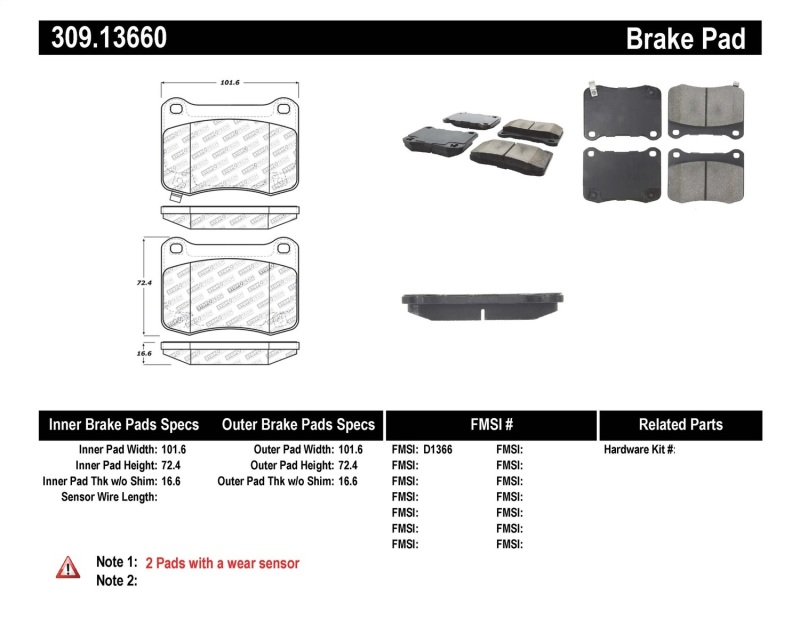 Lexus IS F Brake Pads - Rear - Stoptech - Sport - `08-`14