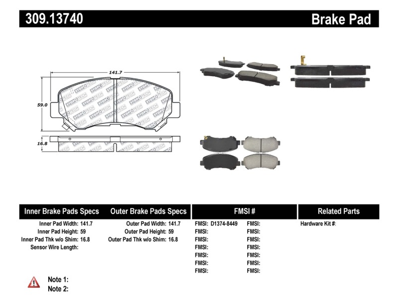 Nissan Sentra Brake Pads - Stoptech - Sport - `09-`12