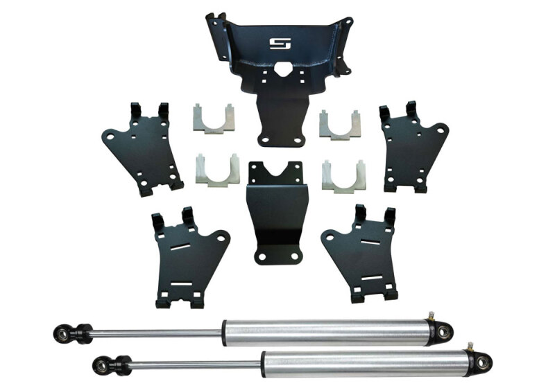 Ford F-450 Super Duty Steering Stabilizer Kit - Front - Superlift - Dual Steering + Radflo Cylinders - Clear-anodized - `17-`24
