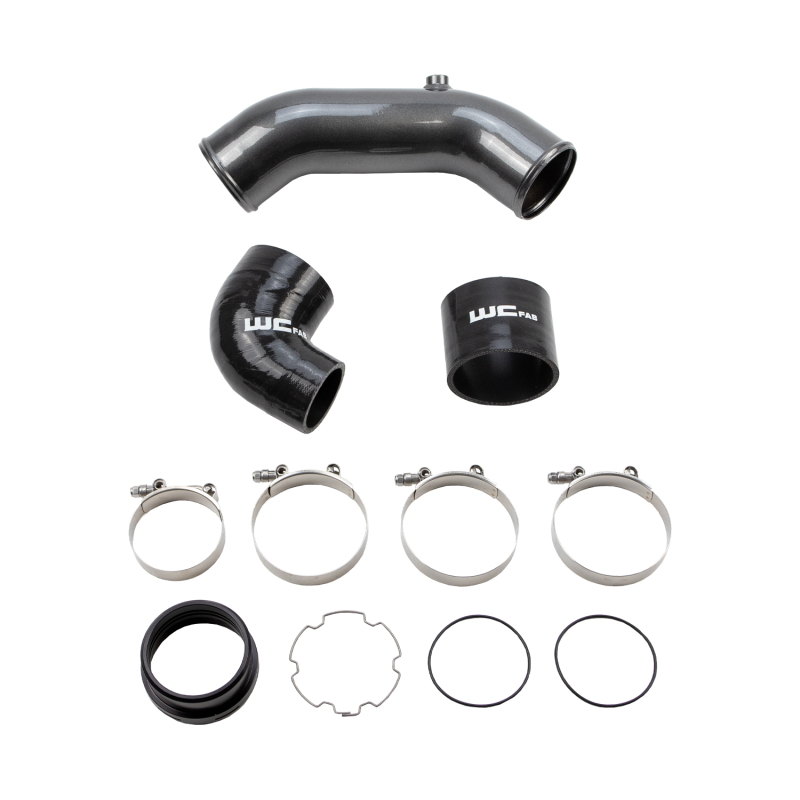 Ford F-250 Intercooler Pipe - Cold Side - Wehrli - 3.5in, Mandrel Bent, 14 ga. Aluminum - Gun Metal - `17-`25