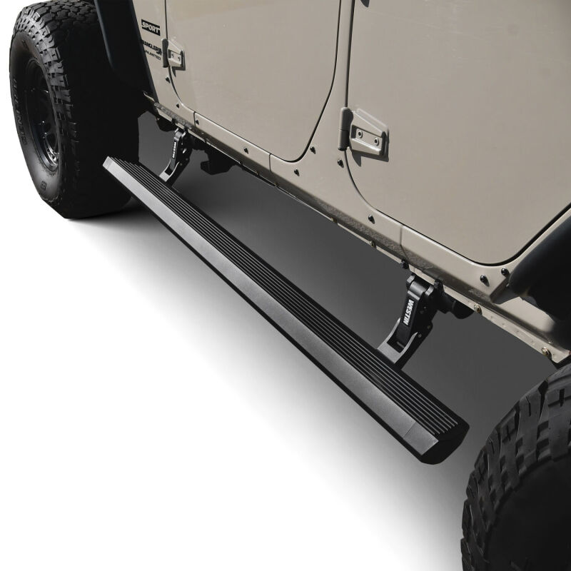 Jeep Wrangler JKU Running Boards - Westin - Pro-e Power (Electric), 6-inch Aluminum, LED Lighting, IP68 Motors - Textured Black - `07-`18