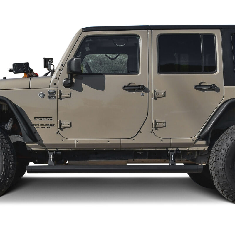 Jeep Wrangler JKU Running Boards - Westin - Pro-e Power (Electric), 6-inch Aluminum, LED Lighting, IP68 Motors - Textured Black - `07-`18