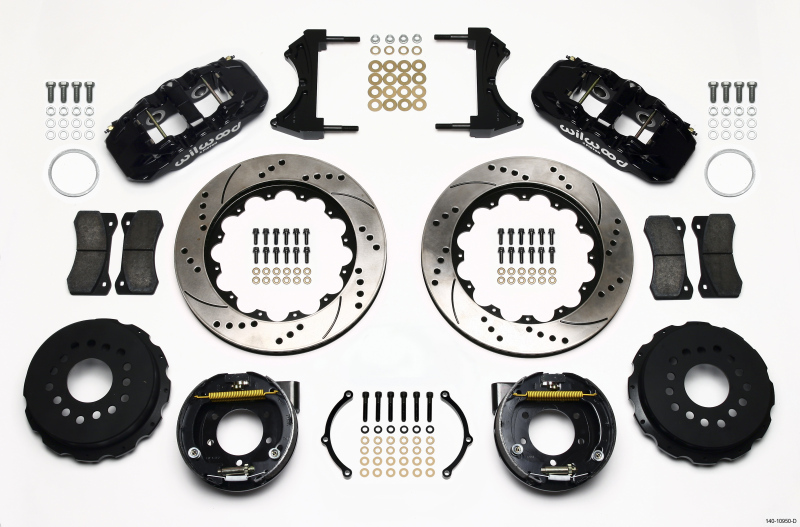 Ford Mustang Brake Kit - Rear - Wilwood - AERO4 with 14.00in Drilled Rotors + BP Compound Pads - `05-`14 Ford Mustang Brake Kit - Rear - Wilwood - AERO4 with 14.00in Drilled Rotors + BP Compound Pads - `05-`14