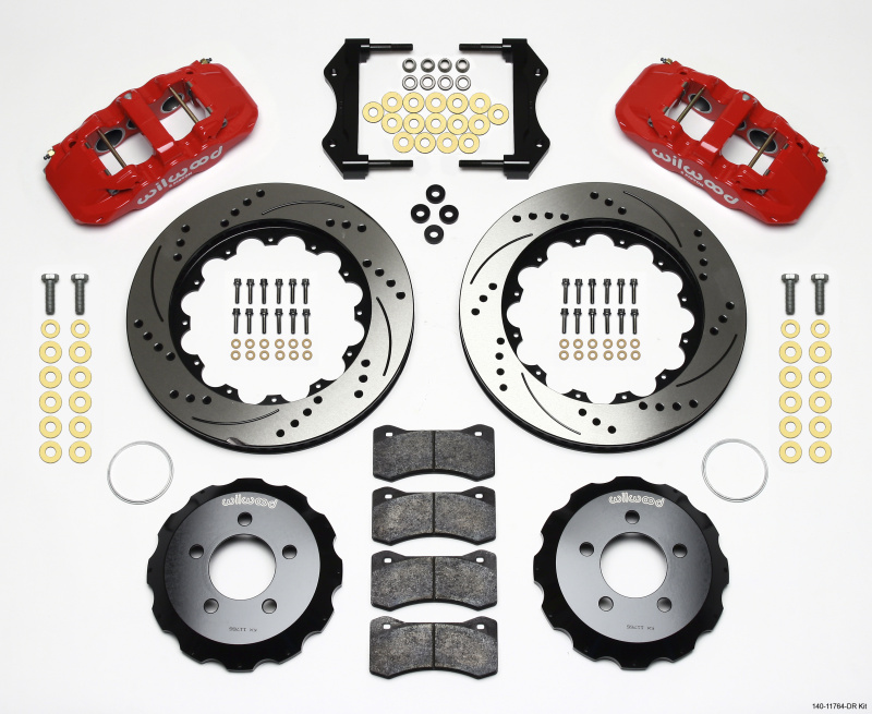 Dodge Challenger Brake Kit - Front - Wilwood - AERO6 Calipers + 14.25 Drilled Rotors - Red - `06-`10 Dodge Challenger Brake Kit - Front - Wilwood - AERO6 Calipers + 14.25 Drilled Rotors - Red - `06-`10