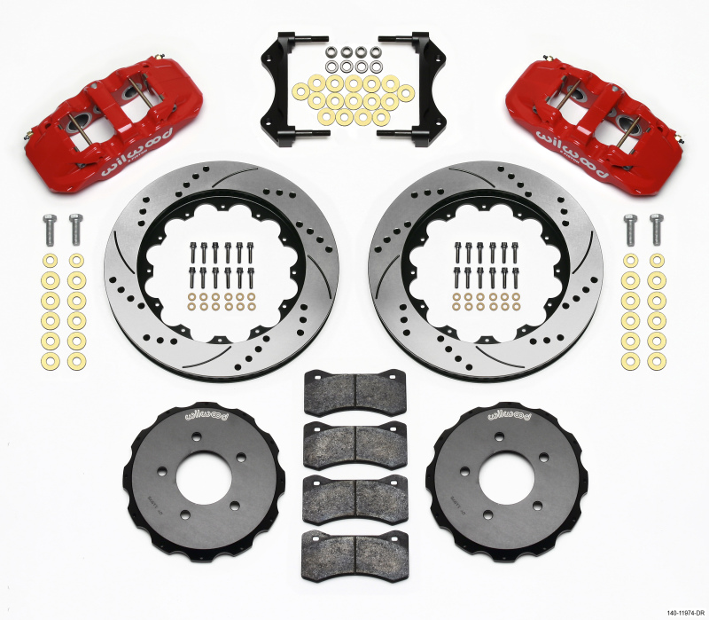 BMW 3 Series Big Brake Kit - Front - Wilwood - AERO6 Front Hat Kit, 14.00 in Drilled Rotors - Red - `99-`06 BMW 3 Series Big Brake Kit - Front - Wilwood - AERO6 Front Hat Kit, 14.00 in Drilled Rotors - Red - `99-`06