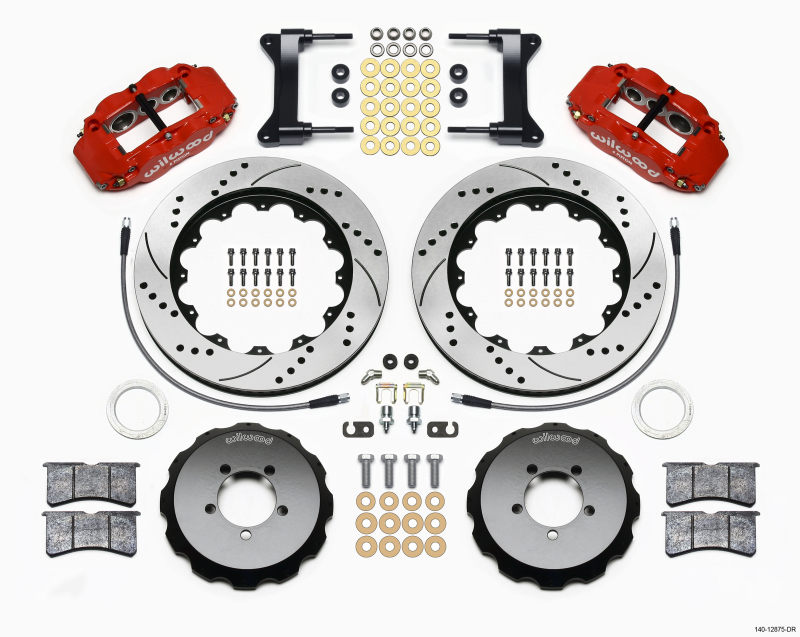 Subaru WRX Brake Kit - Front - Wilwood - 14.00in Drilled Rotors + FNSL6R Calipers - Red - `99-`12 Subaru WRX Brake Kit - Front - Wilwood - 14.00in Drilled Rotors + FNSL6R Calipers - Red - `99-`12