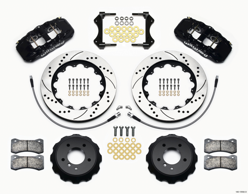 BMW 3 Series Big Brake Kit - Front - Wilwood - AERO6 Front Hat Kit, 14.00 x 1.25 in Drilled Rotors, with Lines - Black - `07-`11 BMW 3 Series Big Brake Kit - Front - Wilwood - AERO6 Front Hat Kit, 14.00 x 1.25 in Drilled Rotors, with Lines - Black - `07-`11