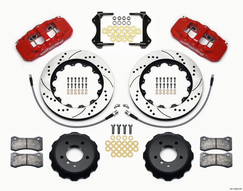 BMW 3 Series Big Brake Kit - Front - Wilwood - AERO6, 14.00 x 1.25 in Drilled Rotors, Hat Kit, w/Lines - Red - `07-`11 BMW 3 Series Big Brake Kit - Front - Wilwood - AERO6, 14.00 x 1.25 in Drilled Rotors, Hat Kit, w/Lines - Red - `07-`11