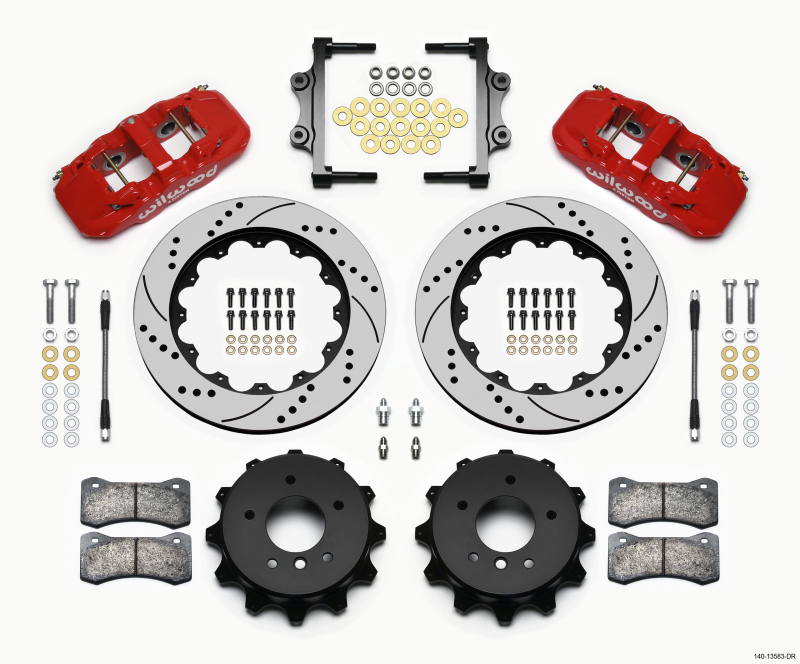 BMW 3 Series Big Brake Kit - Rear - Wilwood - AERO4 Big Brake with 14.00 x 1.10 in Drilled Rotors, Red W4AR Calipers, BP-10 Pads, with Lines - Red - `07-`11 BMW 3 Series Big Brake Kit - Rear - Wilwood - AERO4 Big Brake with 14.00 x 1.10 in Drilled Rotors, Red W4AR Calipers, BP-10 Pads, with Lines - Red - `07-`11