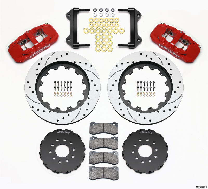 Chevrolet Corvette Brake Kit - Front - Wilwood - AERO6 Calipers + 15.00 Drilled Rotors - Red - `97-`04 Chevrolet Corvette Brake Kit - Front - Wilwood - AERO6 Calipers + 15.00 Drilled Rotors - Red - `97-`04