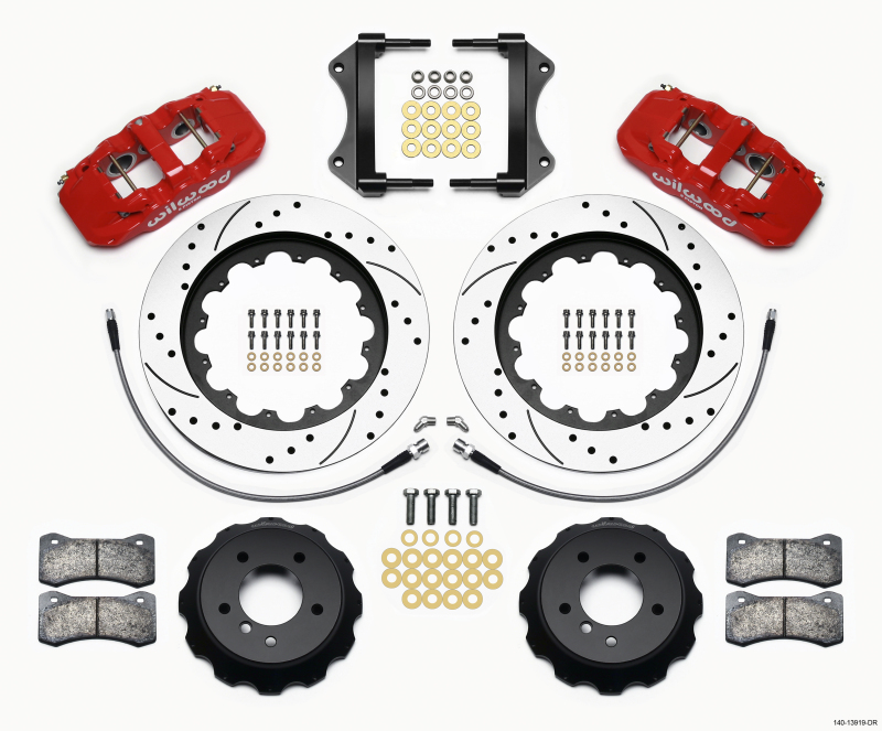 BMW 3 Series Big Brake Kit - Front - Wilwood - AERO6 Front Hat Kit, 15.00 in Drilled Rotors (1.25 in thick), with Brake Lines - Red - `07-`11 BMW 3 Series Big Brake Kit - Front - Wilwood - AERO6 Front Hat Kit, 15.00 in Drilled Rotors (1.25 in thick), with Brake Lines - Red - `07-`11