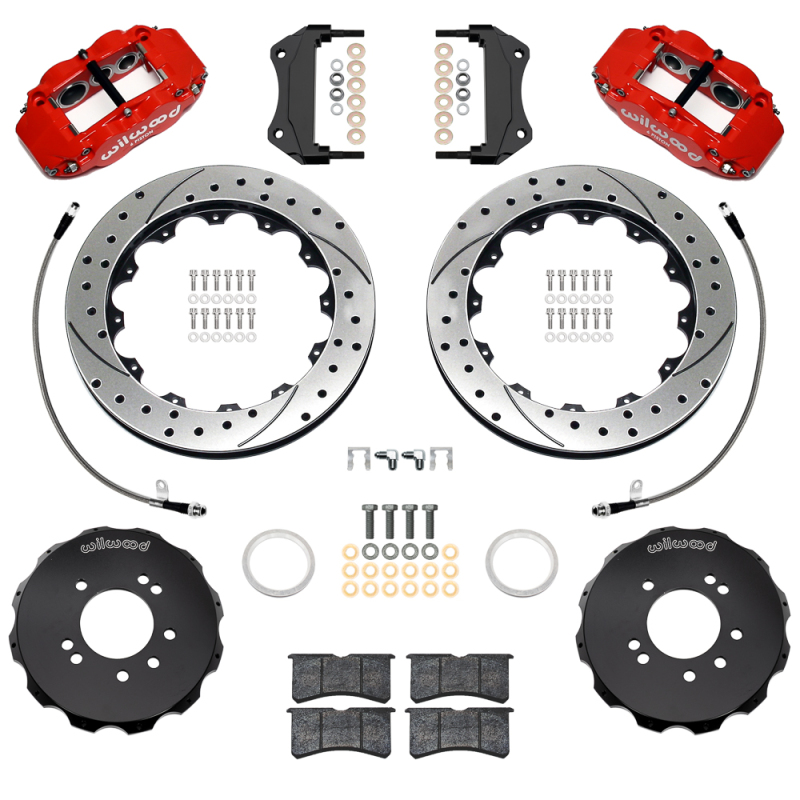 Nissan Skyline Brake Kit - Front - Wilwood - Superlite 6R + 12.88in Slotted Rotors + Flexlines - Red - `99-`02
