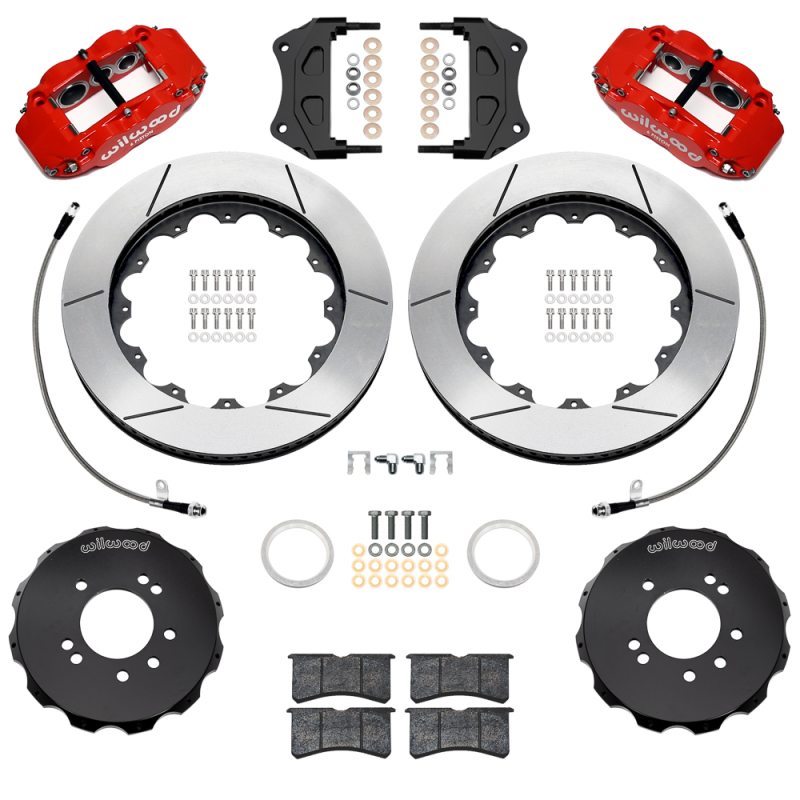 Nissan Skyline Brake Kit - Front - Wilwood - Superlite 6R + 14in Slotted Rotors + Flexlines - Red - `99-`02