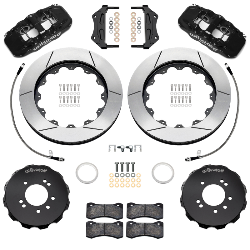 Nissan Skyline Brake Kit - Front - Wilwood - Aerolite 6R + 14in Slotted Rotors + Flexlines - Black - `99-`02