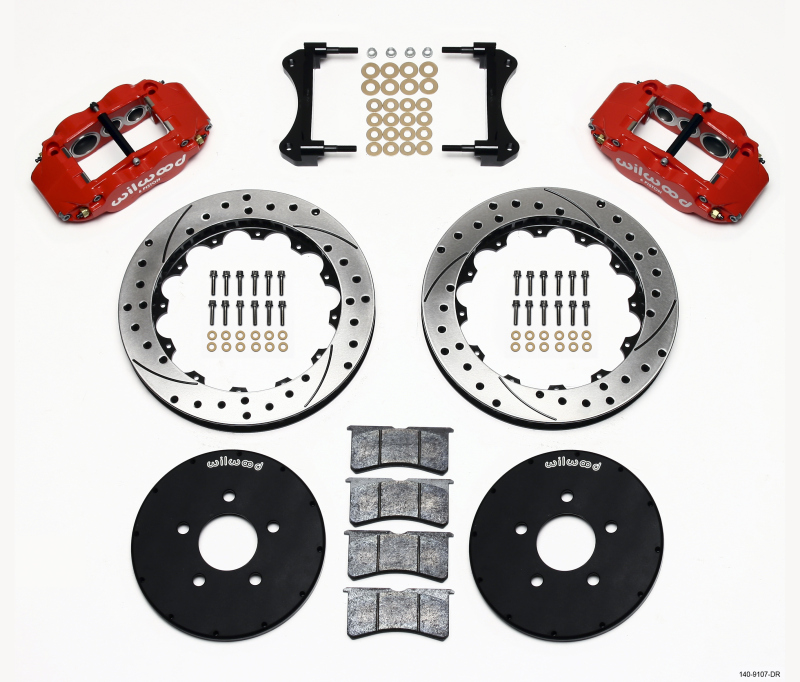 Ford Mustang Brake Kit - Front - Wilwood - Narrow Superlite 6R + Drilled 12.88in Rotors - Red - `94-`04